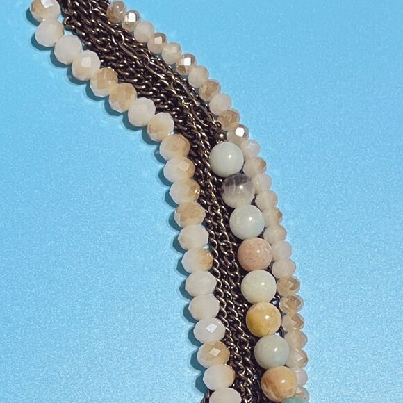 Multi-Strand Statement Necklace Gemstone Glass Beads Layered Chunky Antiqued - Picture 7 of 12